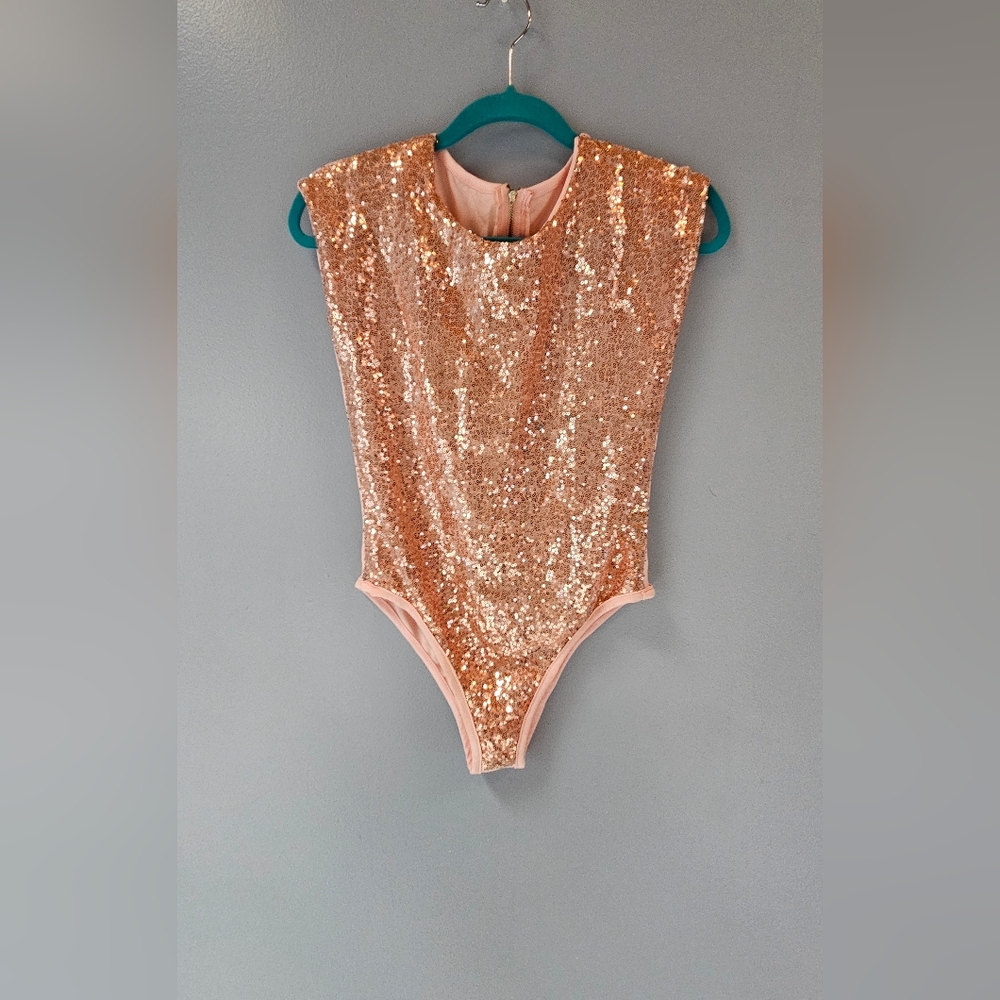 Pink Sequin BodySuit Size Small. Zipper Back